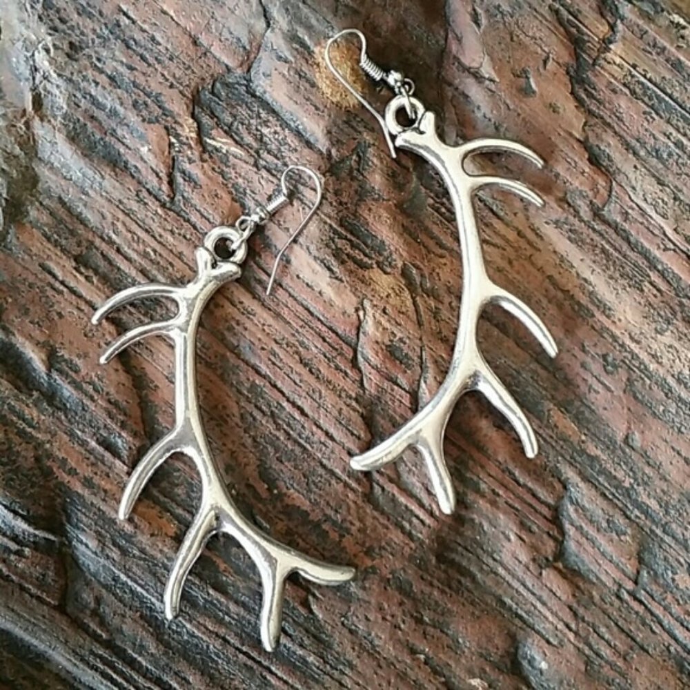FP Jewelry Silver Earrings Deer Antlers Boho Country Hypoallergenic Hooks